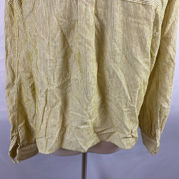 FRNCH Top S Chartreuse White Textured Stripe Cropped Button Front Long Sleeve - Picture 10 of 11